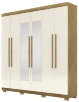 Guarda Roupa Casal 218cm Com Espelho Bolty Nature/Champanhe V02 - Mpoz