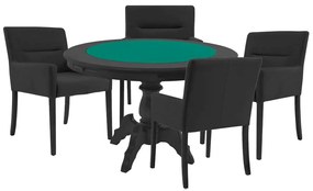Mesa de Jogos Carteado Redonda Montreal Tampo Reversível Preto com 4 Cadeiras Vicenza Preto Fosco G36 G15 - Gran Belo