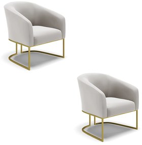Poltrona Decorativa Industrial Dourado kit 2 Stella Veludo D03 - D'Rossi - Cinza