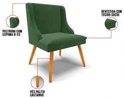 Kit 4 Cadeiras Estofadas para Sala de Jantar Pés Palito Lia Suede Verd