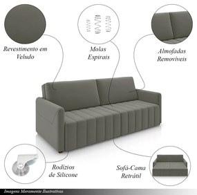 Sofá-Cama Decorativo Retrátil Thanos 2 Lugares 220cm Veludo Grafite G45 - Gran Belo