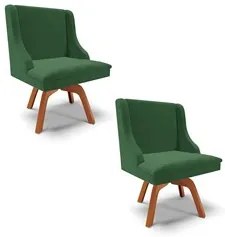 Kit 2 Cadeiras Estofadas Giratória para Sala de Jantar Lia Veludo Verd