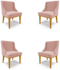 Kit 4 Cadeiras Decorativas Sala de Jantar Base Fixa de Madeira Firenze Veludo Rose/Castanho G19 - Gran Belo
