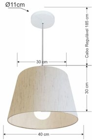 Lustre Pendente Cone Md-4240 Cúpula em Tecido 30/40x30cm Linho Bege - Bivolt