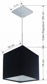 Lustre Pendente Quadrado Md-4224 Cúpula em Tecido 16/16x16cm Preto - Bivolt