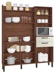 Armário de Cozinha Compacta 160cm Raquel K02 Nogueira/Off White - Mpoz