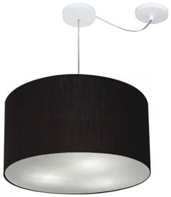 Lustre Pendente Cilíndrico Com Desvio De Centro Md-4168 Cúpula em Tecido 60x30cm Preto - Bivolt