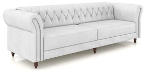 Sofá Living Sala de Estar Stanford Chesterfield 3 Lugares 240cm Pés de Madeira Couro Branco G58 - Gran Belo