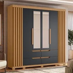 Guarda Roupa Casal 6 Portas Com Espelho 240cm Doble Nature/Titanium -