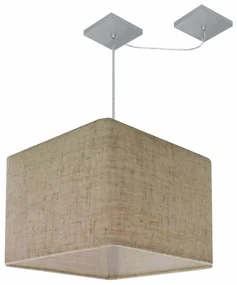 Lustre Pendente Quadrado Com Desvio Md-4269 Cúpula em Tecido 30/40x40cm Rustico Bege - Bivolt
