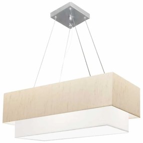 Lustre Pendente Retangular Vivare Md-4138 Cúpula em Tecido 70x30cm x 60x25cm - Bivolt - Linho-Bege-Branco - Bivolt
