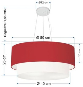 Lustre Pendente Duplo Cilíndrico Vivare Md-4061 Cúpula Tecido 50x40cm - Bivolt