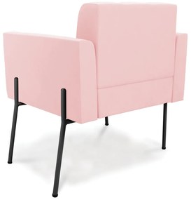 Poltrona Pé de Ferro Preto para Sala Elisa Suede - D'Rossi - Rosa Bebê