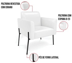 Poltrona Pé de Ferro Preto Kit 2 para Sala Marisa Corano Branco D03 - D'Rossi