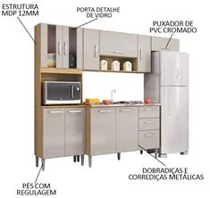Armário de Cozinha Compacta e Balcão para Pia sem Tampo 244cm Livy P11