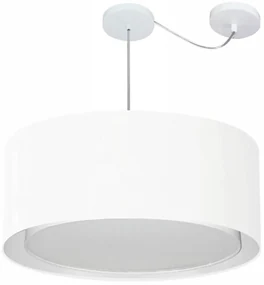 Lustre Pendente Cilíndrico Com Desvio Md-4318 Cúpula em Tecido 60x30cm Branco - Bivolt