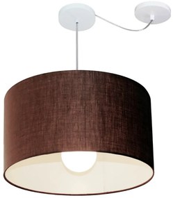 Lustre Pendente Cilíndrico Com Desvio Md-4234 Cúpula em Tecido 60x30cm Café - Bivolt