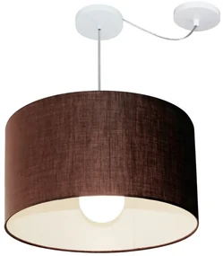 Lustre Pendente Cilíndrico Com Desvio Md-4234 Cúpula em Tecido 60x30cm Café - Bivolt