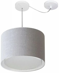 Lustre Pendente Cilíndrico Com Desvio Md-4312 Cúpula em Tecido 40x30cm Rustico Cinza - Bivolt