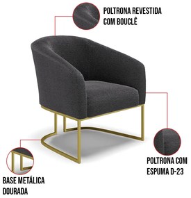 Sofá Namoradeira e Poltrona Industrial Dourado Stella Bouclê D03 - D'Rossi - Grafite