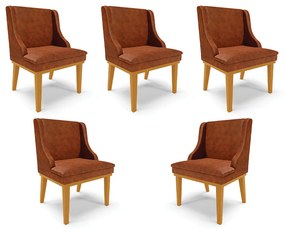 Kit 5 Cadeiras Decorativas Sala de Jantar Base Fixa de Madeira Firenze PU Nozes/Castanho G19 - Gran Belo