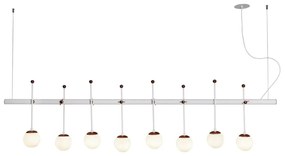 Pendente Varal 42X180X20Cm 08Xg9 Globo Ø12Cm - Usina 50000/8 (BT / CB-P - Branco Texturizado / Cobre Brilho Polido, Cristal (Transparente))