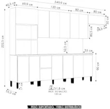 Armário de Cozinha CP07 Com Tampo 120cm Minsk Vanilla/Freijó Z06 - Mpo