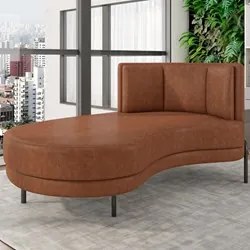 Chaise Longue Divã 164cm Braço Direito Logus D06 Sintético Marrom - Mp