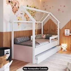 Cama Infantil Casinha Com Auxiliar Infix C06 Branco/Rosa - Mpozenato