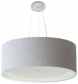Lustre Pendente Cilíndrico Md-4142 Cúpula em Tecido 80x30cm Rustico Cinza / Branco - Bivolt