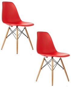 Cadeira Sala de Jantar kit2 Eiffel Eames Base Madeira Vermelho R02 - D'Rossi