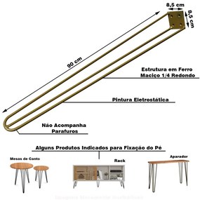 Kit 20 Pés de Metal 90 CM Hairpin Legs Aparador e Mesa de Canto Dourado G41