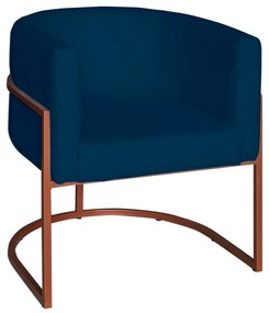 Poltrona Base Industrial Bronze Sala de Estar Lety Veludo Azul Marinho S05 - D'Rossi