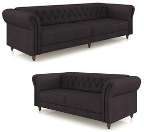 Conjunto de Sofá Sala de Estar Stanford Chesterfield 2 e 3 Lugares 200cm/260cm Pés Madeira Couro Borgonha G58 - Gran Belo