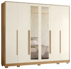 Guarda Roupa Casal 270cm com Espelho Fascine A02 Off/Freijó - Mpozenat