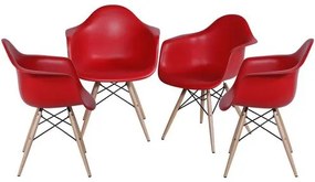 Kit 4 Cadeiras Eames com Braço Vermelha Base em Madeira - 64687 SSun House