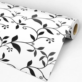 Papel de parede adesivo floral preto e branco