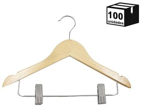 kit 100 Cabides De Madeira Marfim com presilha Infantil