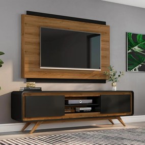 Rack Decorativo 2 Portas Pés de Madeira Maverick Nature/Preto G21 - Gran Belo