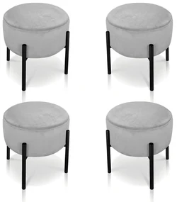 Puff Banqueta Decorativo Industrial Preto Kit 4 Iron Suede D03 - D'Rossi - Cinza