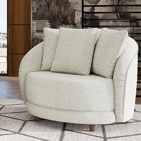 Poltrona Decorativa Base Fixa Galáxia com Almofadas Boucle Off White G45 - Gran Belo