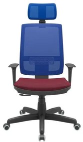Cadeira Office Brizza Tela Azul Com Encosto Assento Poliester Vinho RelaxPlax Base Standard 126cm - 63651 Sun House