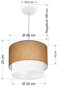 Lustre Pendente Duplo Cilíndrico Vivare Md-4159 Cúpula em Tecido 40x35cm - Bivolt