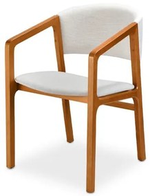 Cadeira Anne com Braço Linho Branco com Estrutura Madeira Mel - 74103 Sun House