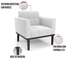 Poltrona Sala Base Madeira Fixa Pto Kit 2 Elisa Bouclê Off White D03 - D'Rossi