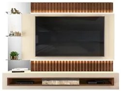 Painel Suspenso Ripado para TV até 60 Pol. com Espelho Evan Creme/Caie