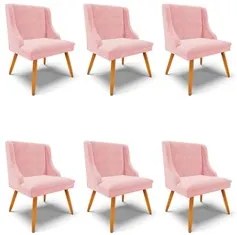 Kit 6 Cadeiras Estofadas para Sala de Jantar Pés Palito Lia Suede Rosa
