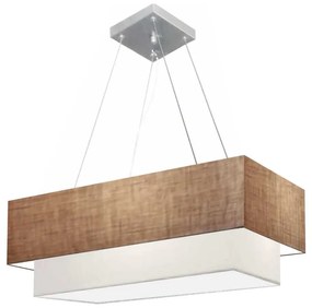 Lustre Pendente Duplo Retangular Vivare Md-4322 Cúpula em Tecido 99x40cm x 80x30cm - Bivolt - Palha-Branco - Bivolt