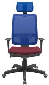 Cadeira Office Brizza Tela Azul Com Encosto Assento Poliester Vinho Autocompensador Base Standard 126cm - 63393 Sun House