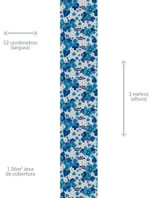 Papel de Parede Floral Branco Azul e Cinza 0.52m x 3.00m